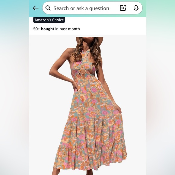 Floral Halter Dress in Pink and Orange - Picture 5 of 7